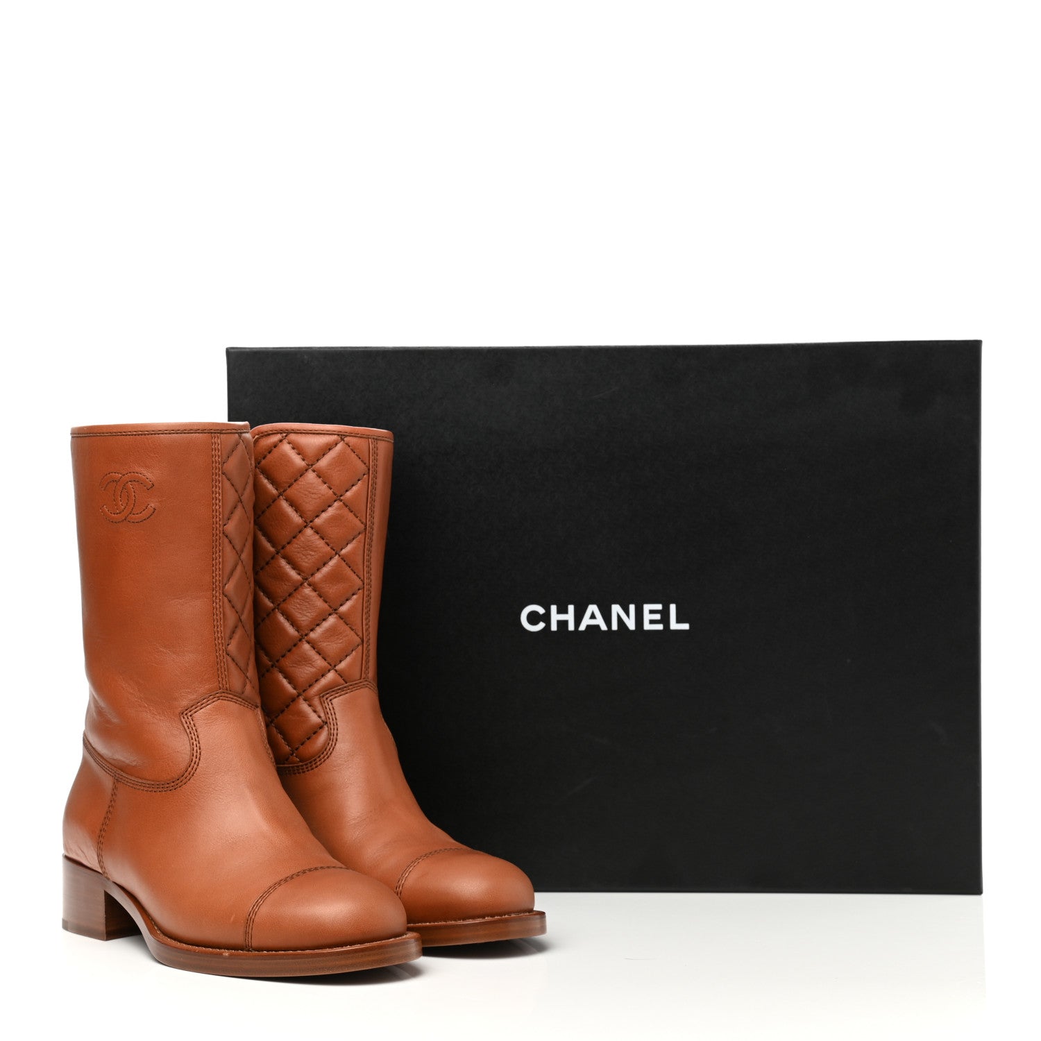 Chanel Calfskin CC Logo Mid Calf Boots 39 Caramel 9 of 9