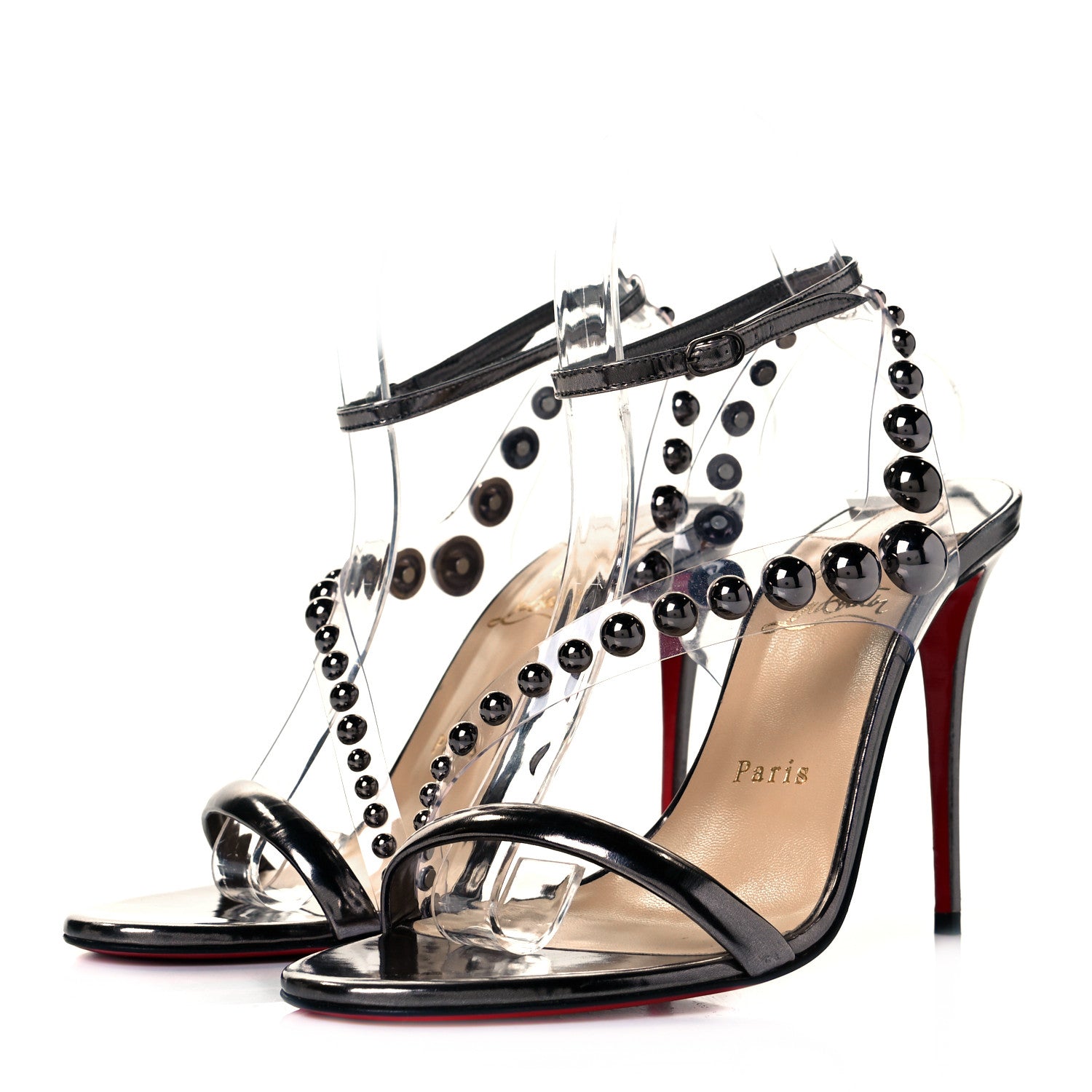 Christian Louboutin Specchio PVC Corinetta 100 Sandals 39 Gun Metal 3 of 10