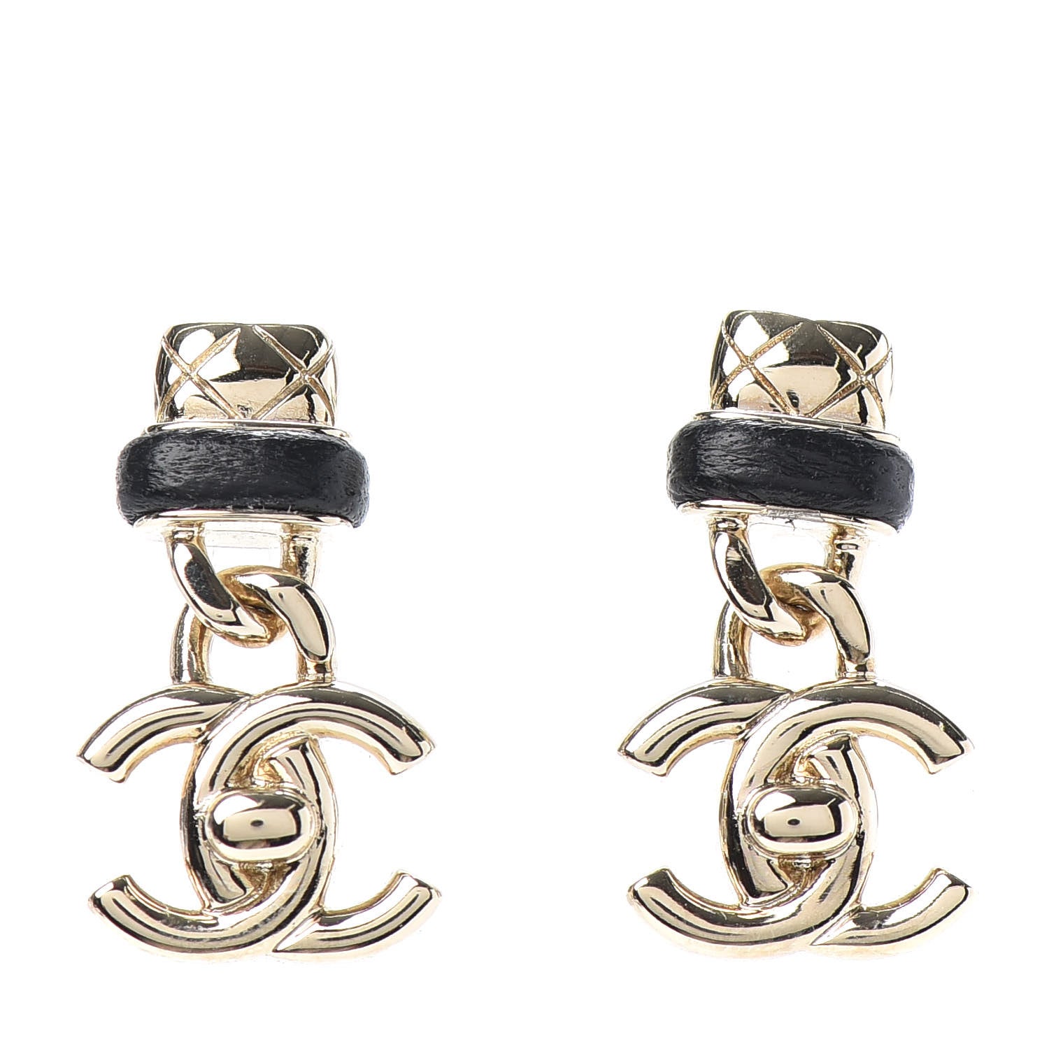 Chanel Lambskin CC Turnlock Drop Earrings Gold Black 1 of 4