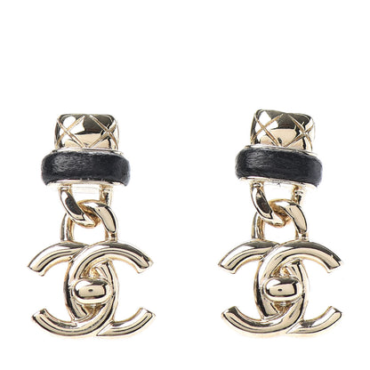 Chanel Lambskin CC Turnlock Drop Earrings Gold Black 1 of 4