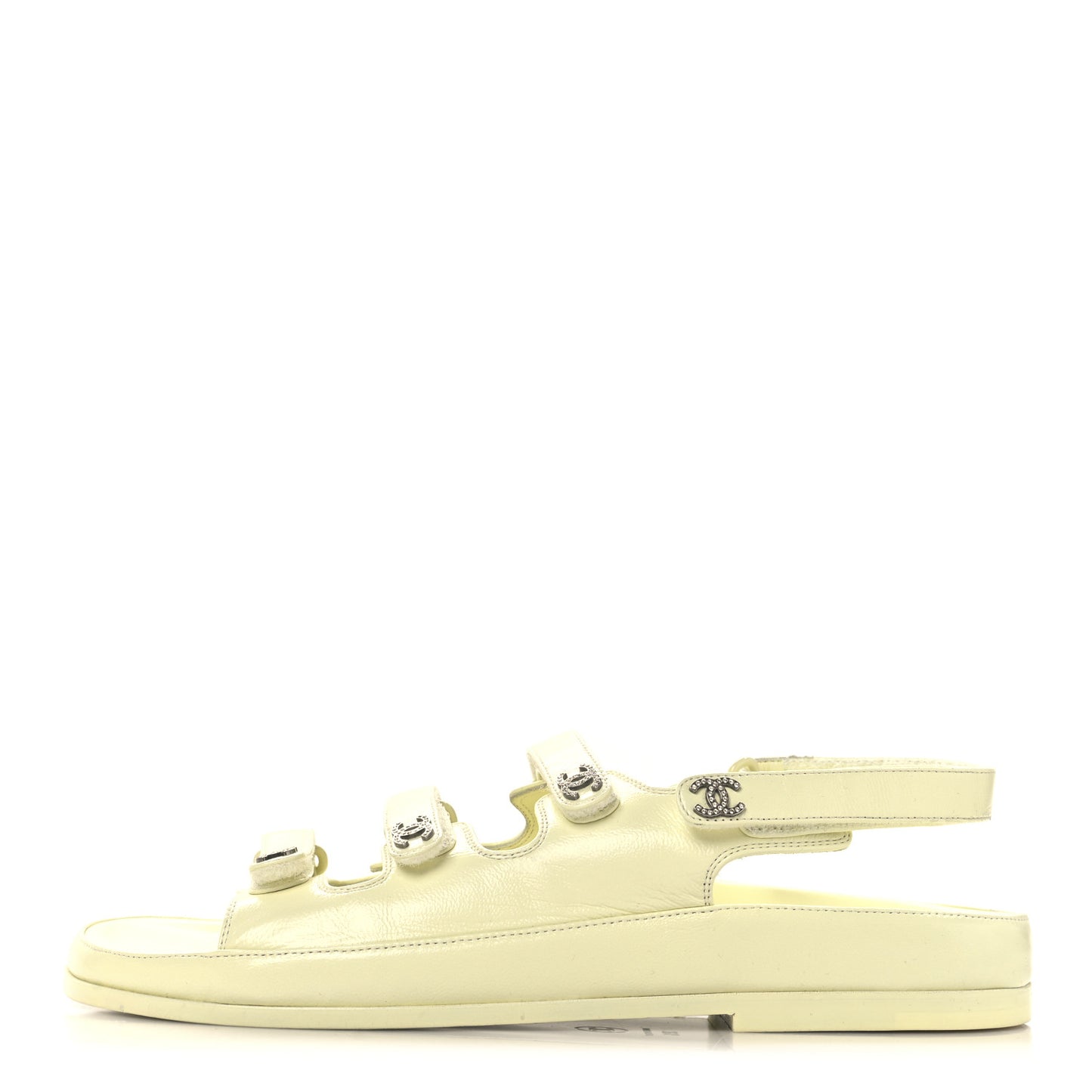 Lambskin Crystal CC Velcro Dad Sandals 39.5 Light Yellow