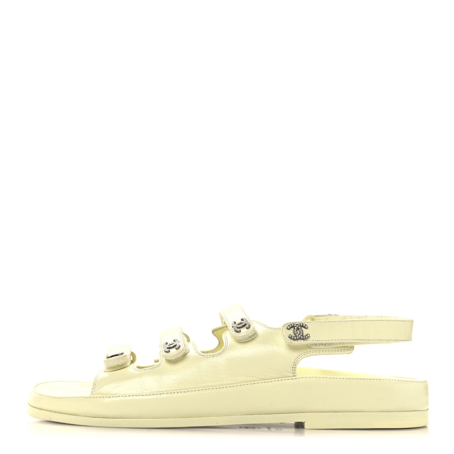 Chanel Lambskin Crystal CC Velcro Dad Sandals 39.5 Light Yellow 1 of 10