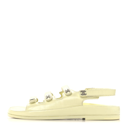 Chanel Lambskin Crystal CC Velcro Dad Sandals 39.5 Light Yellow 1 of 10