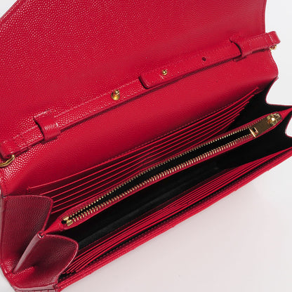 Saint Laurent Grain De Poudre Matelasse Chevron Monogram Chain Wallet Red 5 of 7