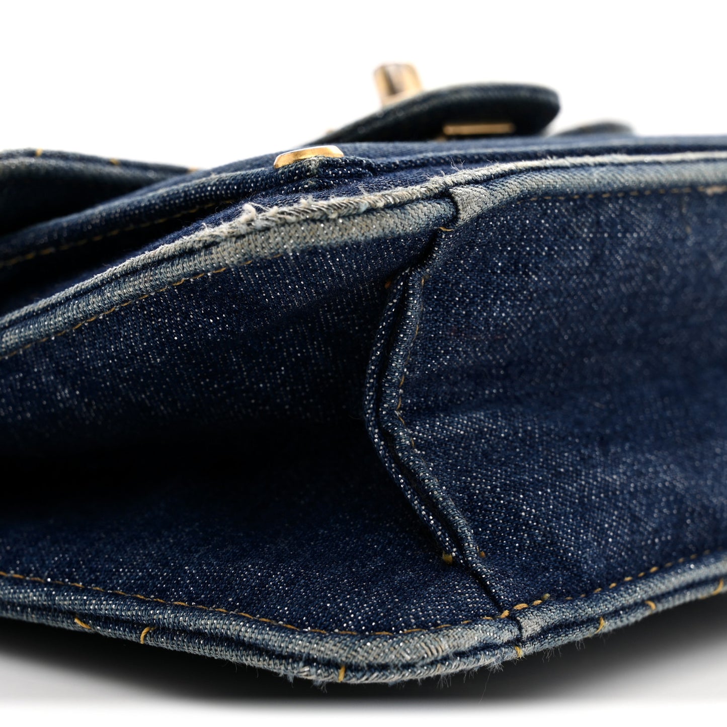 Denim Quilted Double You Mini Flap Blue Golden