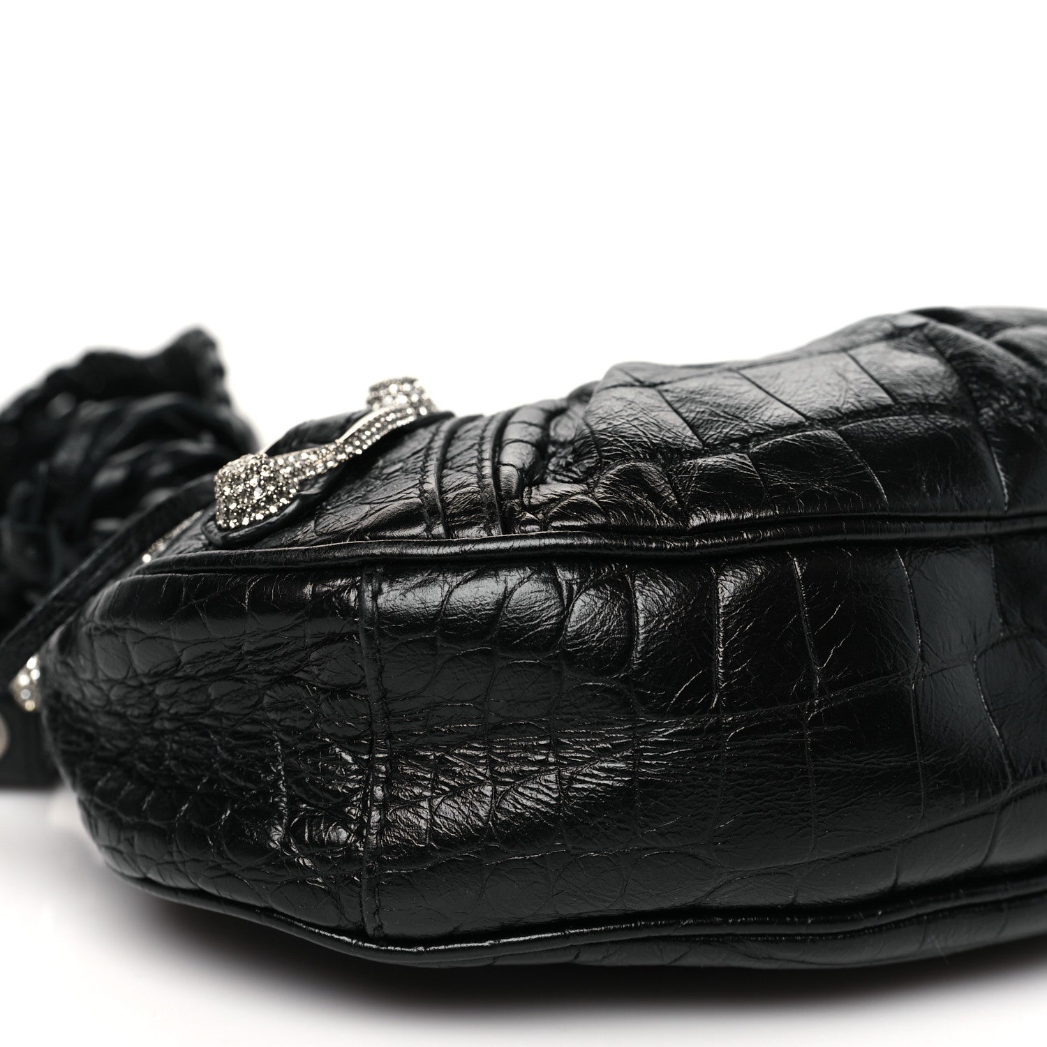 Balenciaga Extra Supple Calfskin Crystal Crocodile Embossed Le Cagole Shoulder Bag XS Black 9 of 12