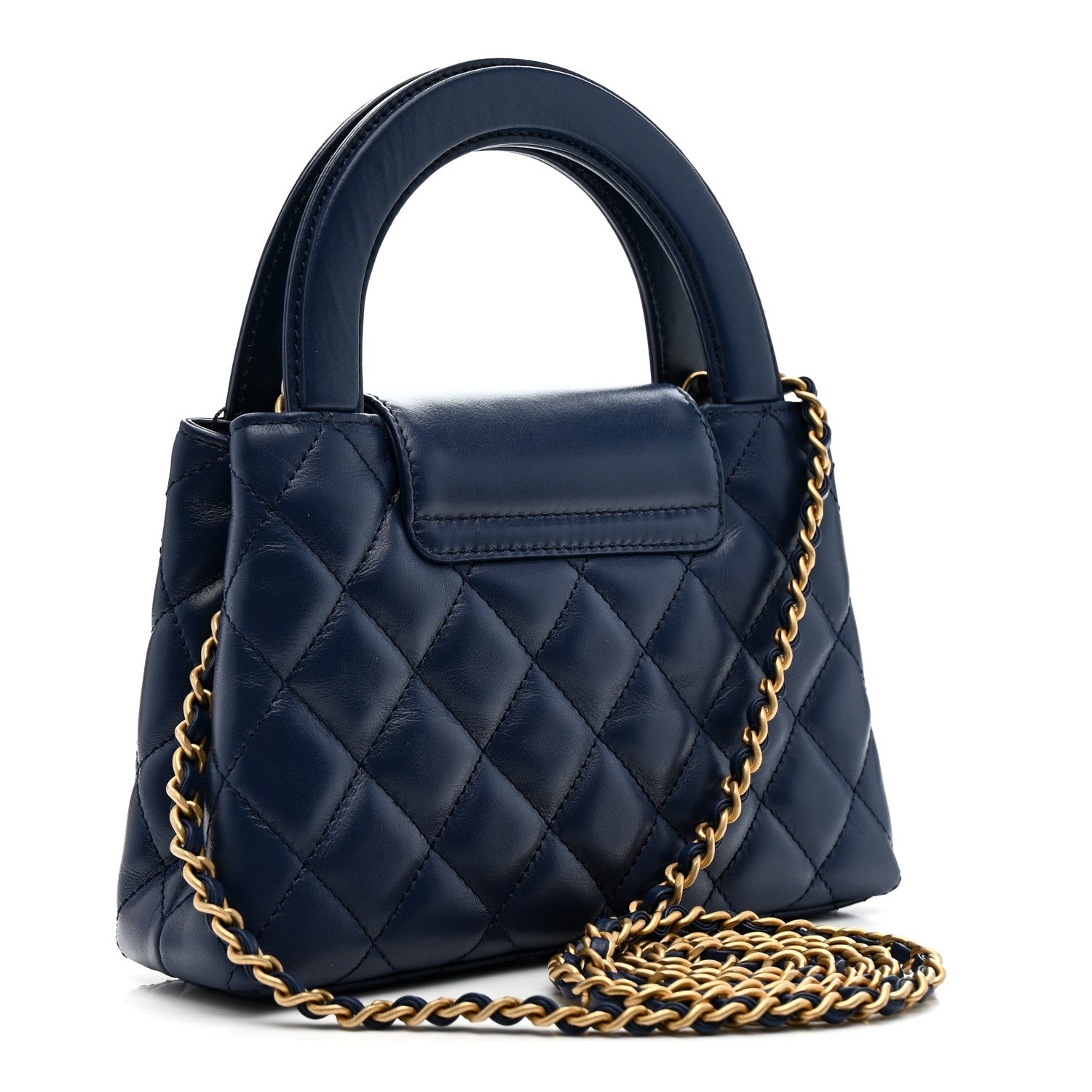 Chanel Shiny Aged Calfskin Quilted Nano Kelly Shopper Dark Blue
