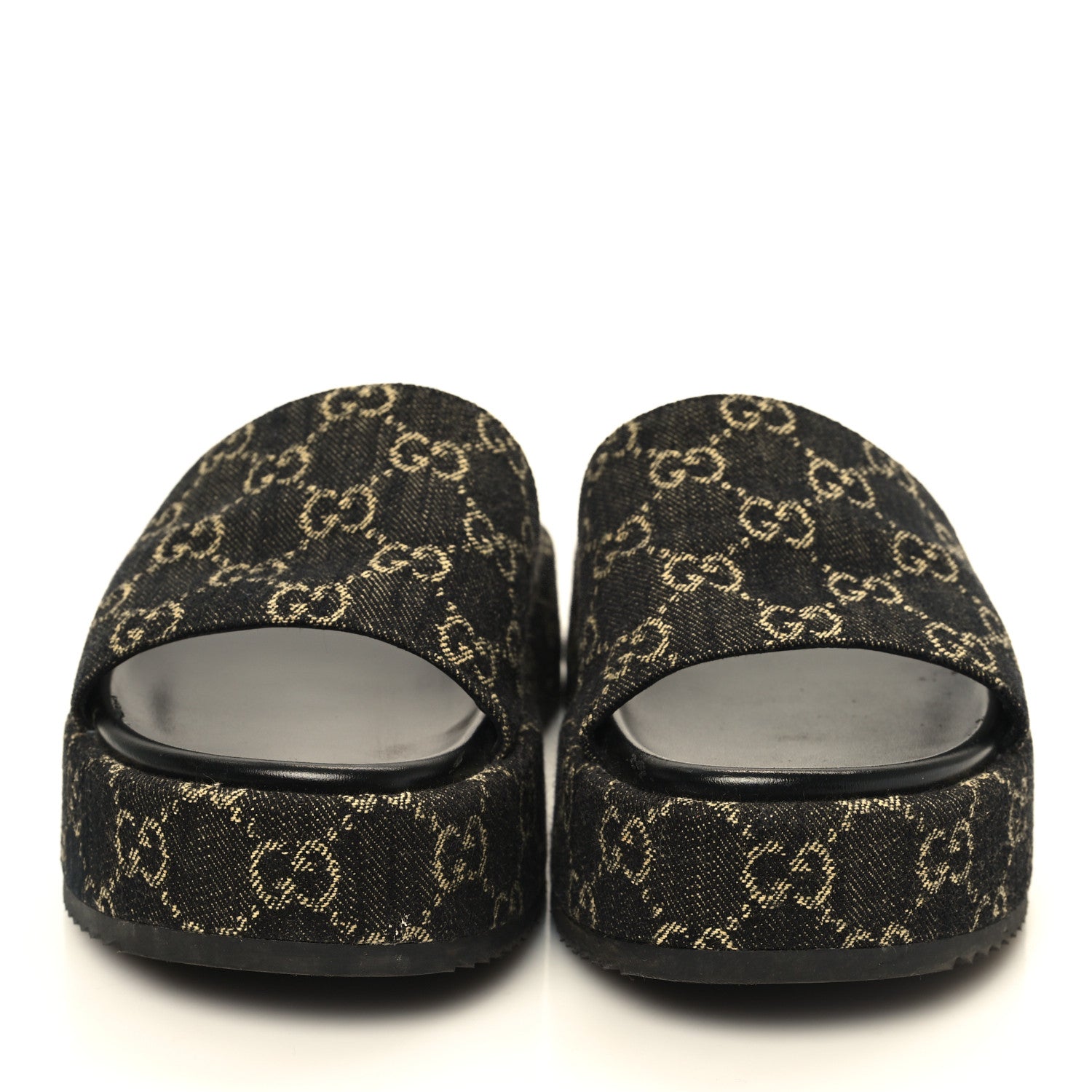 Gucci Jacquard Black Denim GG Monogram Angelina Platform 55mm Slide Sandals 40 Black Ivory 3 of 9