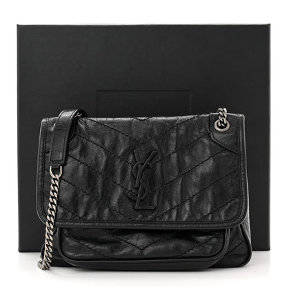 Saint Laurent Crinkled Calfskin Matelasse Monogram Baby Niki Chain Satchel Black 11 of 11