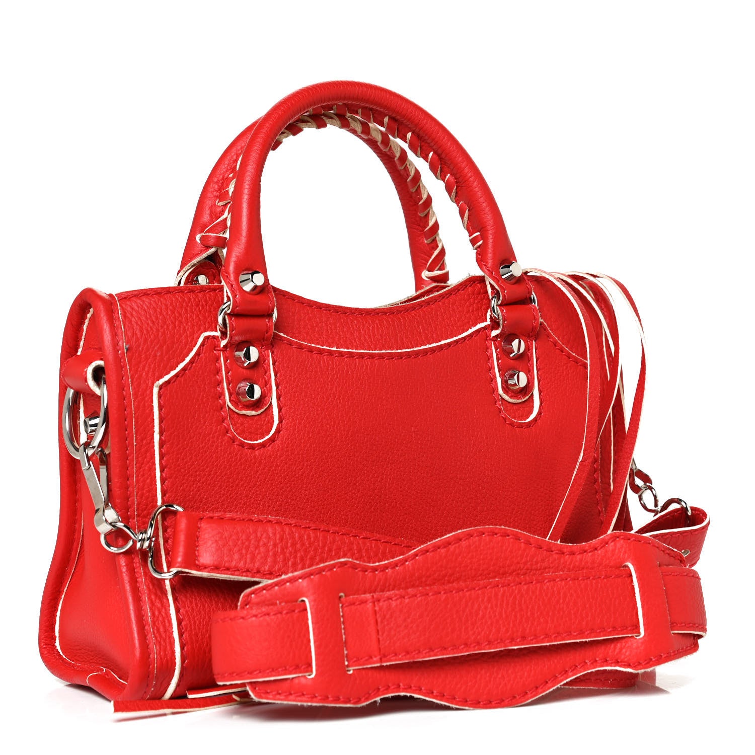 Balenciaga Supple Grained Calfskin Classic Silver Hardware Highlight Mini City Rouge Fraise 3 of 12