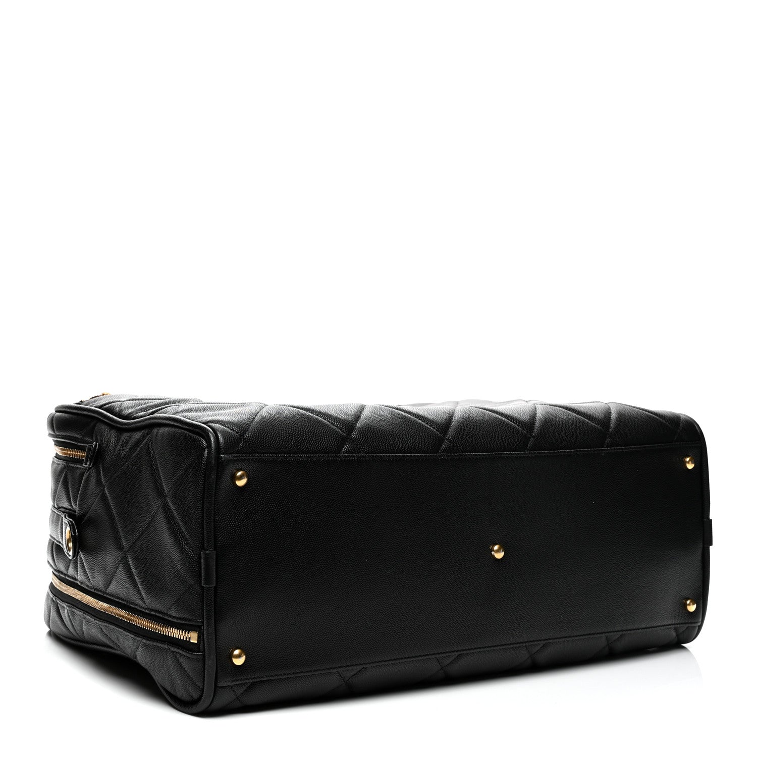 Chanel Shiny Grained Calfskin Quilted Travel Bowling Bag Black