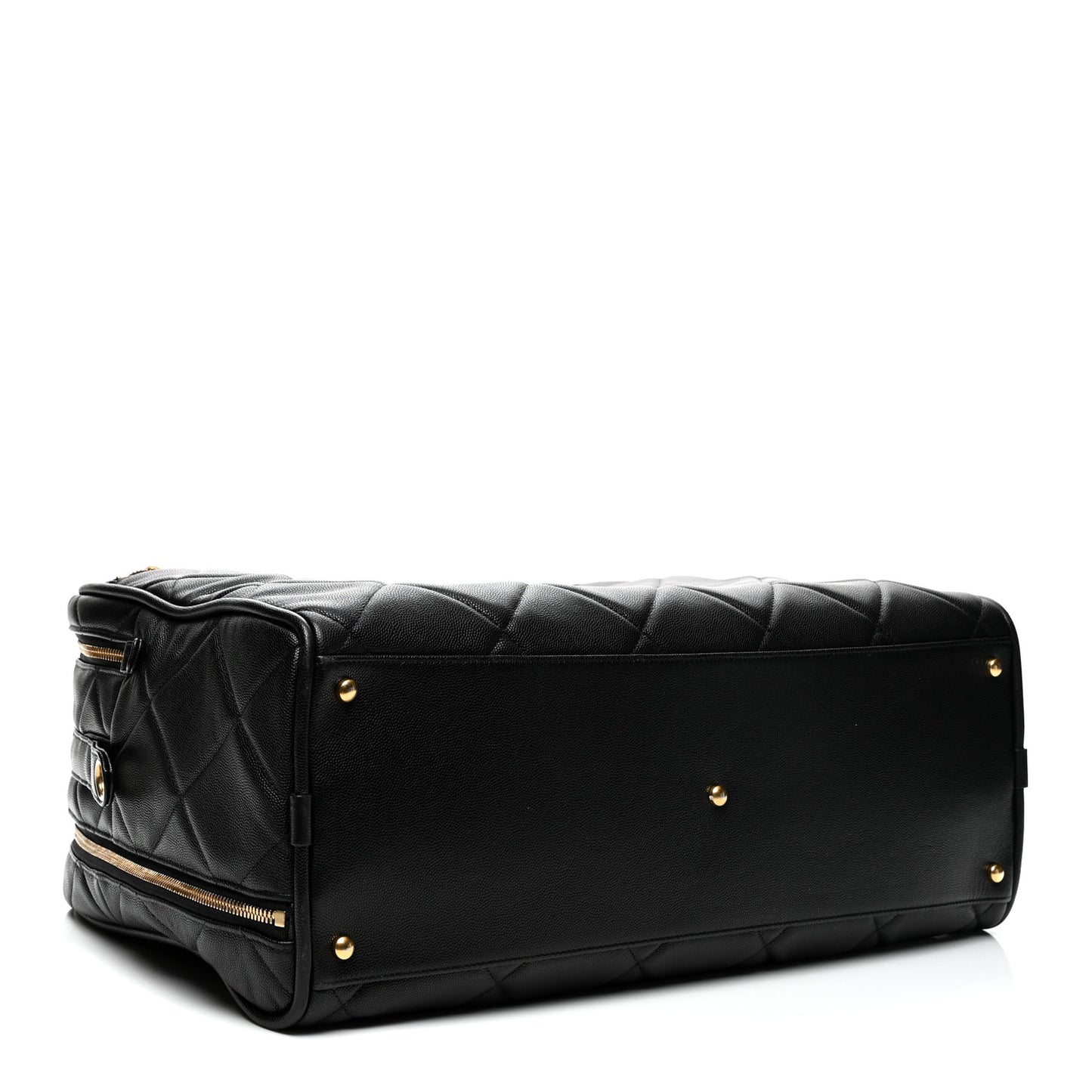 Shiny Grained Calfskin Quilted Travel Bowling Bag Black