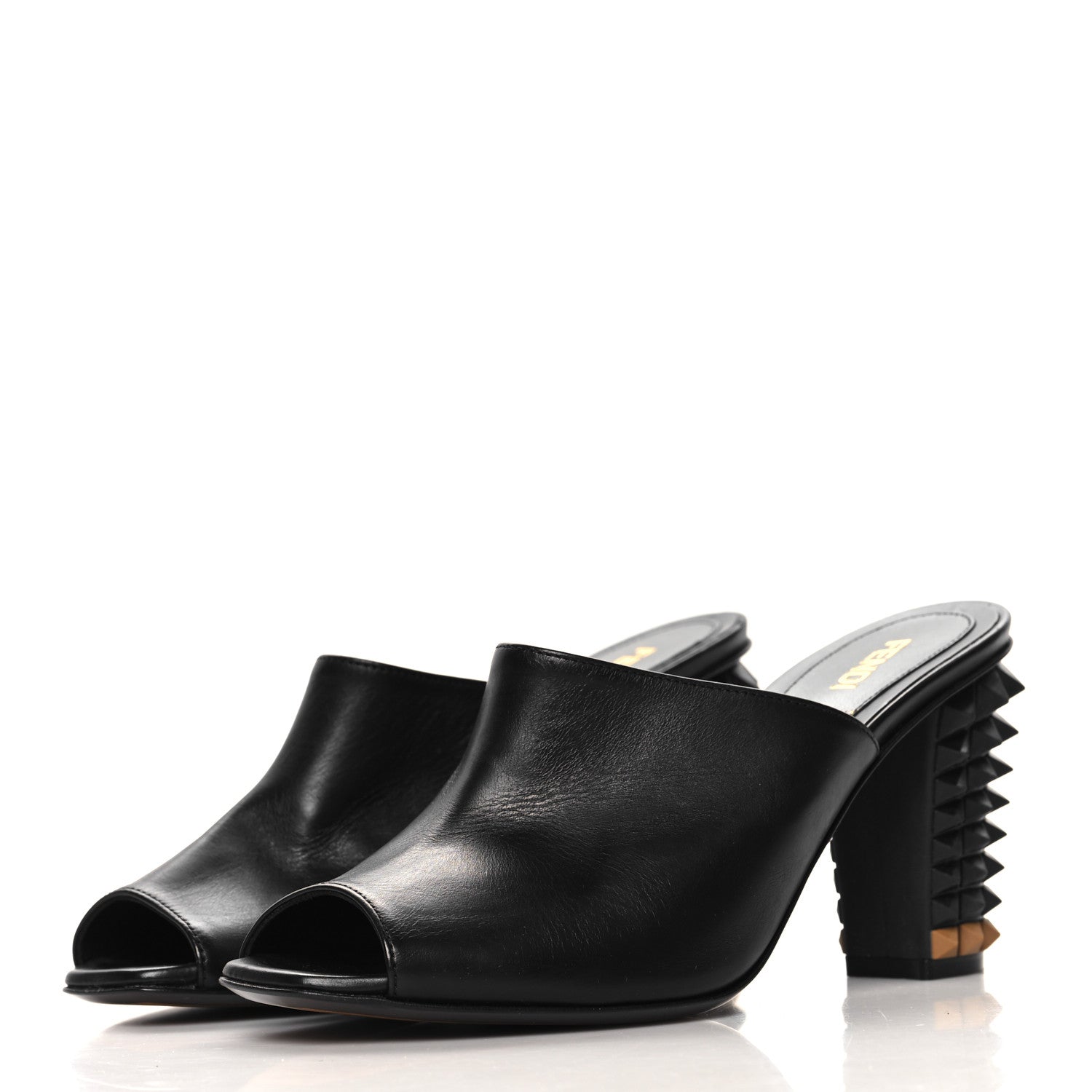 Fendi Vitello Spiked Heel Mules 36 Black 4 of 8