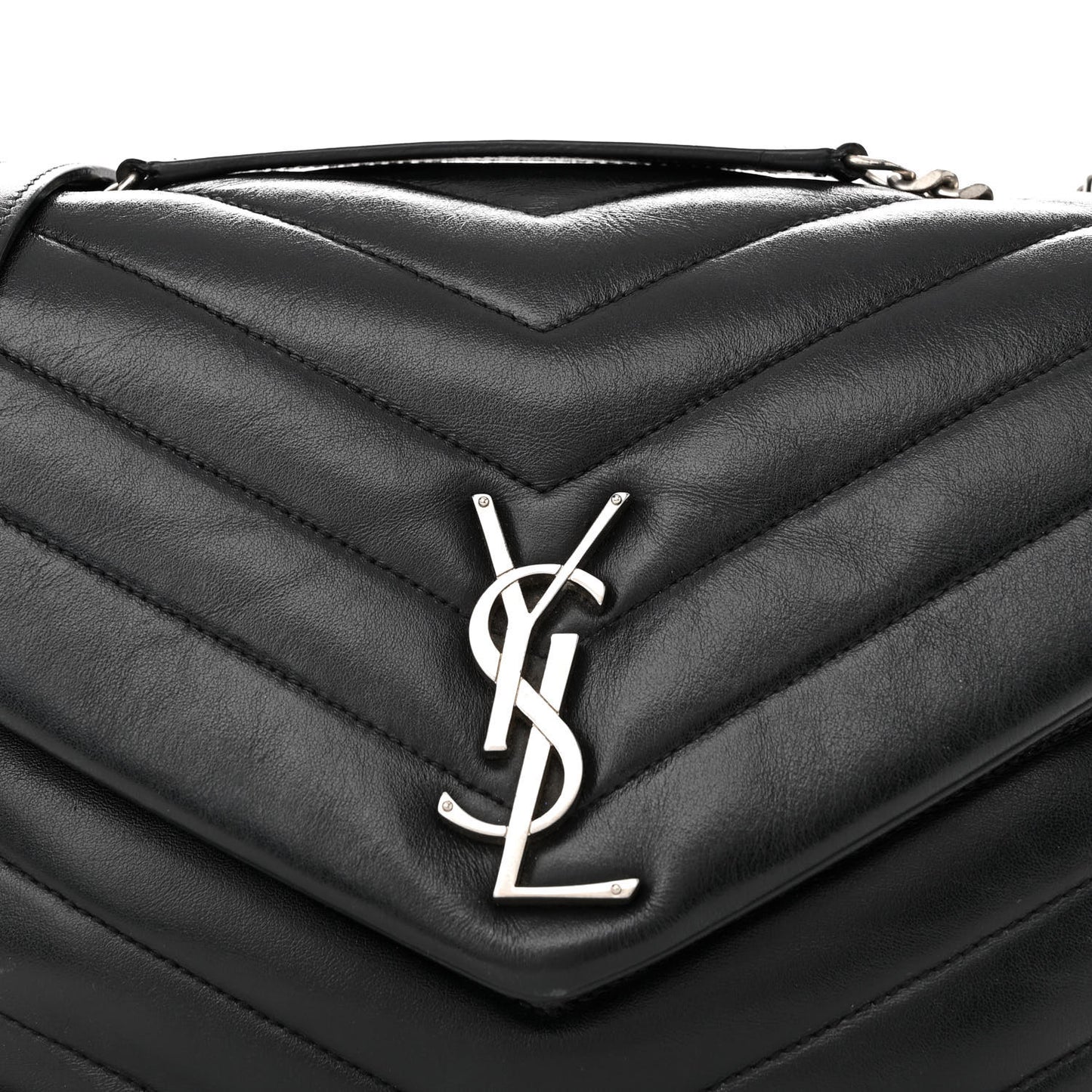 Calfskin Y Quilted Monogram Medium Loulou Chain Satchel Black