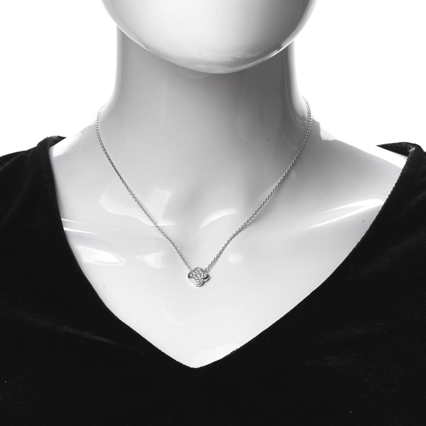 18K White Gold Diamond Pure Alhambra Pendant Necklace