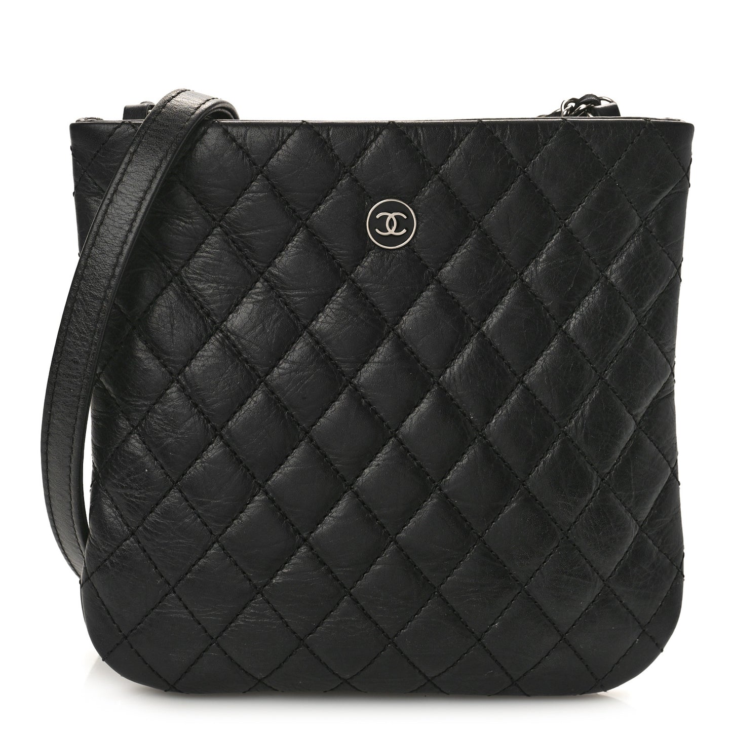 Aged Calfskin Quilted Crossbody Bag Black