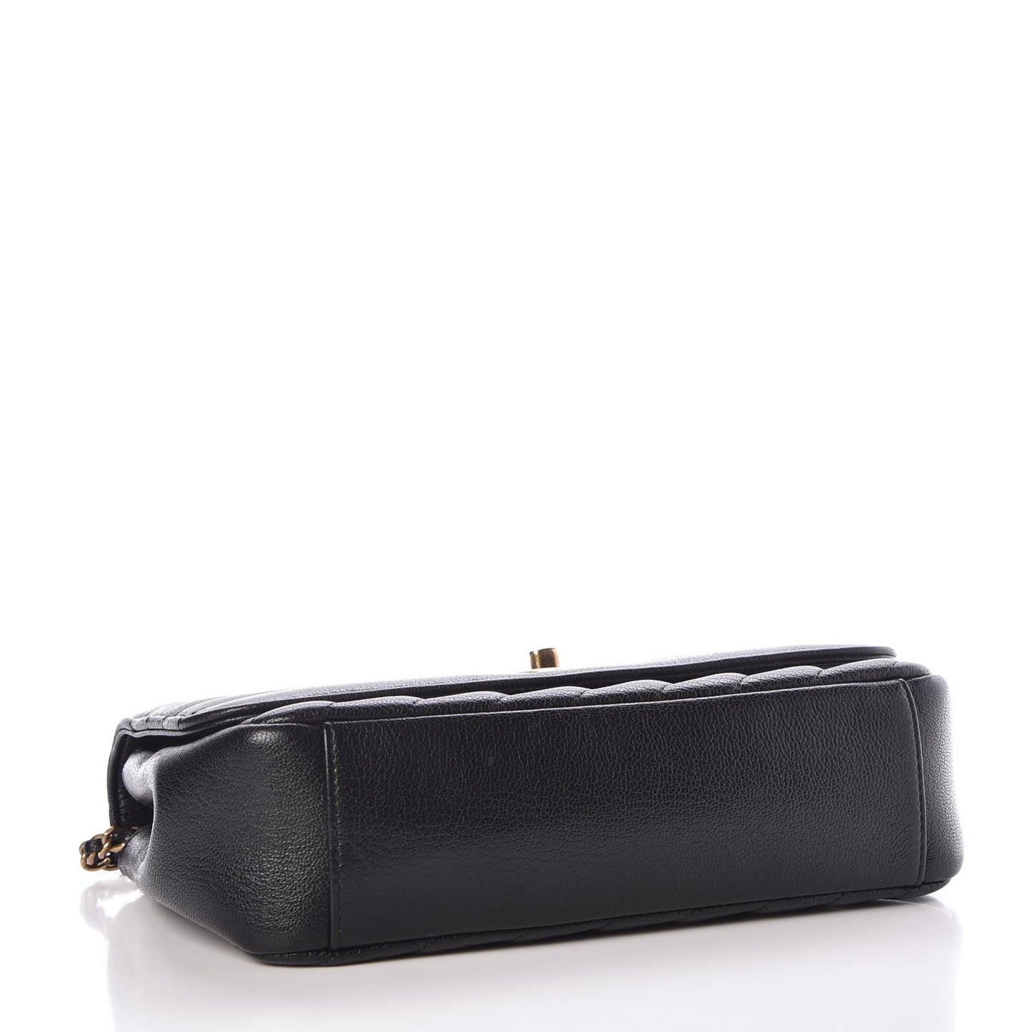 Shiny Goatskin Diagonal Quilted Small Flap Black