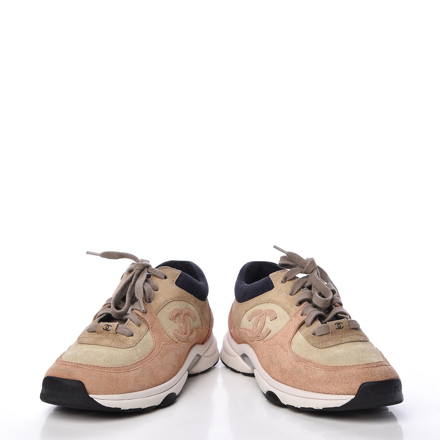 Suede Calfskin Womens CC Sneakers 37 Brown Beige