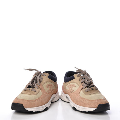 Chanel Suede Calfskin Womens CC Sneakers 37 Brown Beige 11 of 12