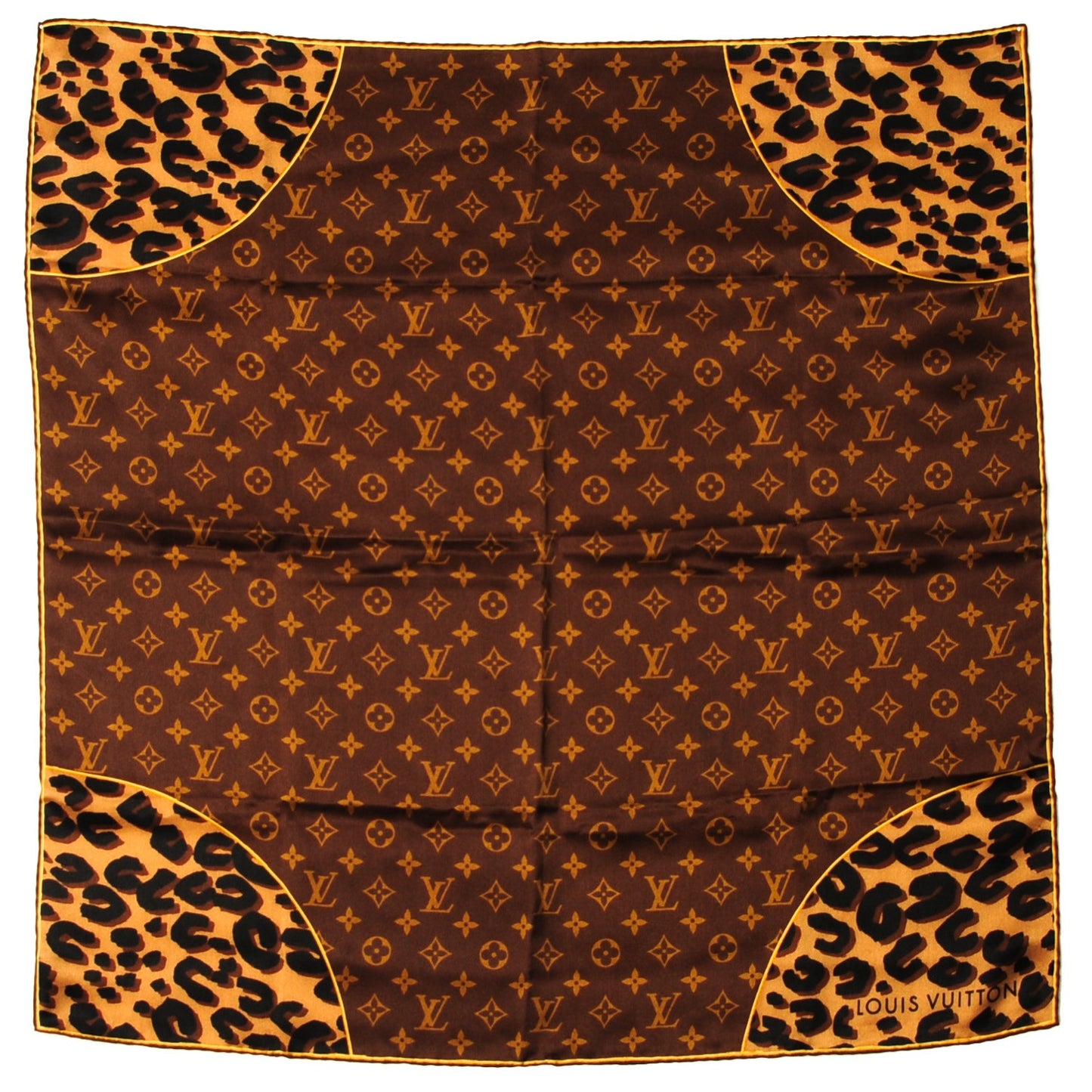 Silk Leopard and Monogram Square Scarf