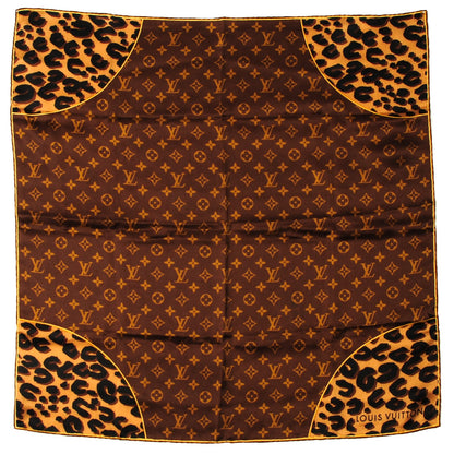 Louis Vuitton Silk Leopard and Monogram Square Scarf 2 of 4