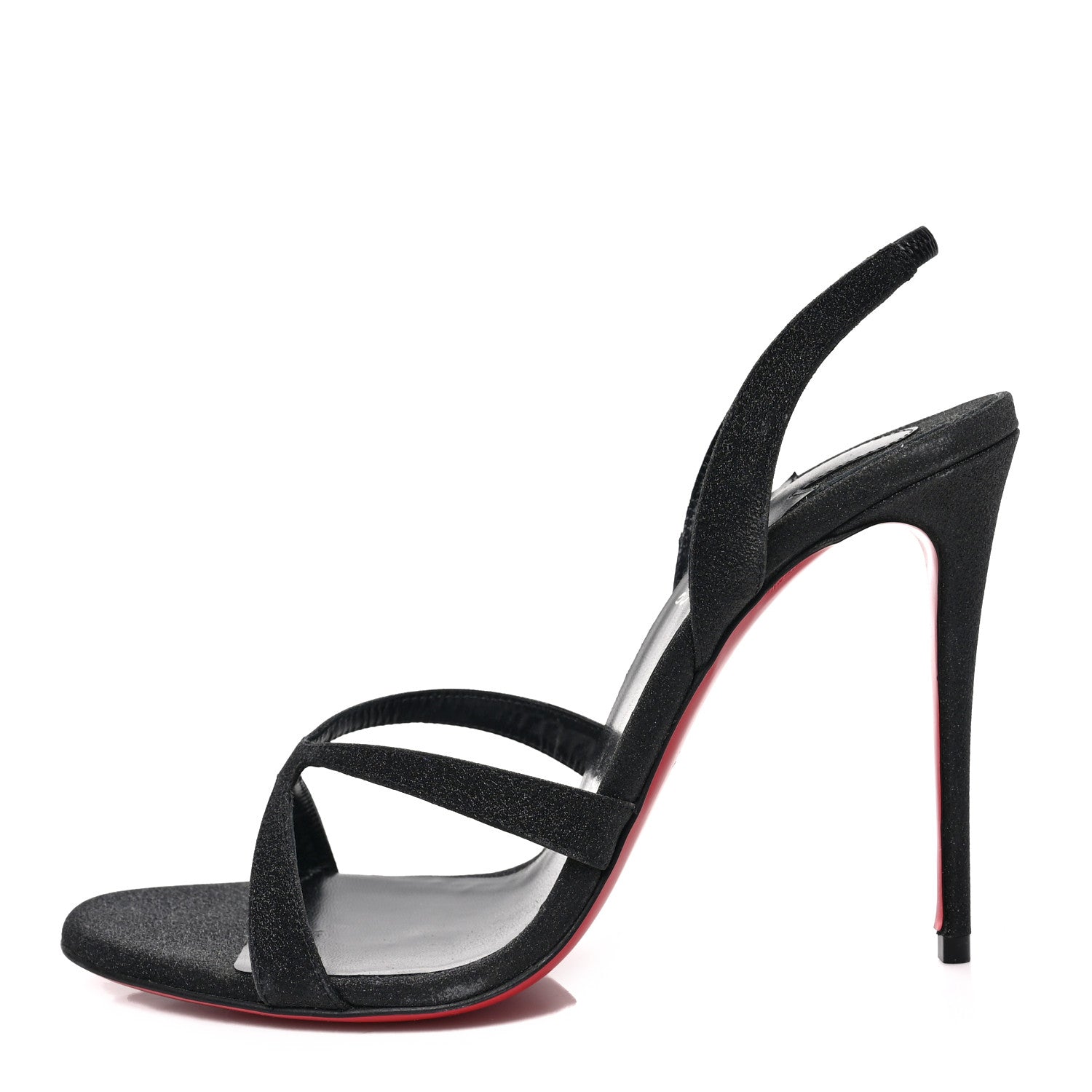 Christian Louboutin Glitter Calfskin Emilie 100 Slingback Sandals 38 Black 1 of 7