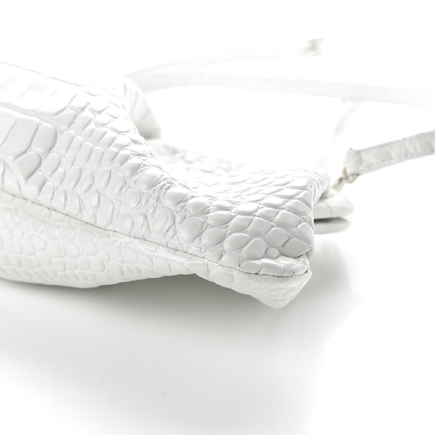Shiny Supple Calfskin Logo Crocodile Embossed XL Cloud Clutch White