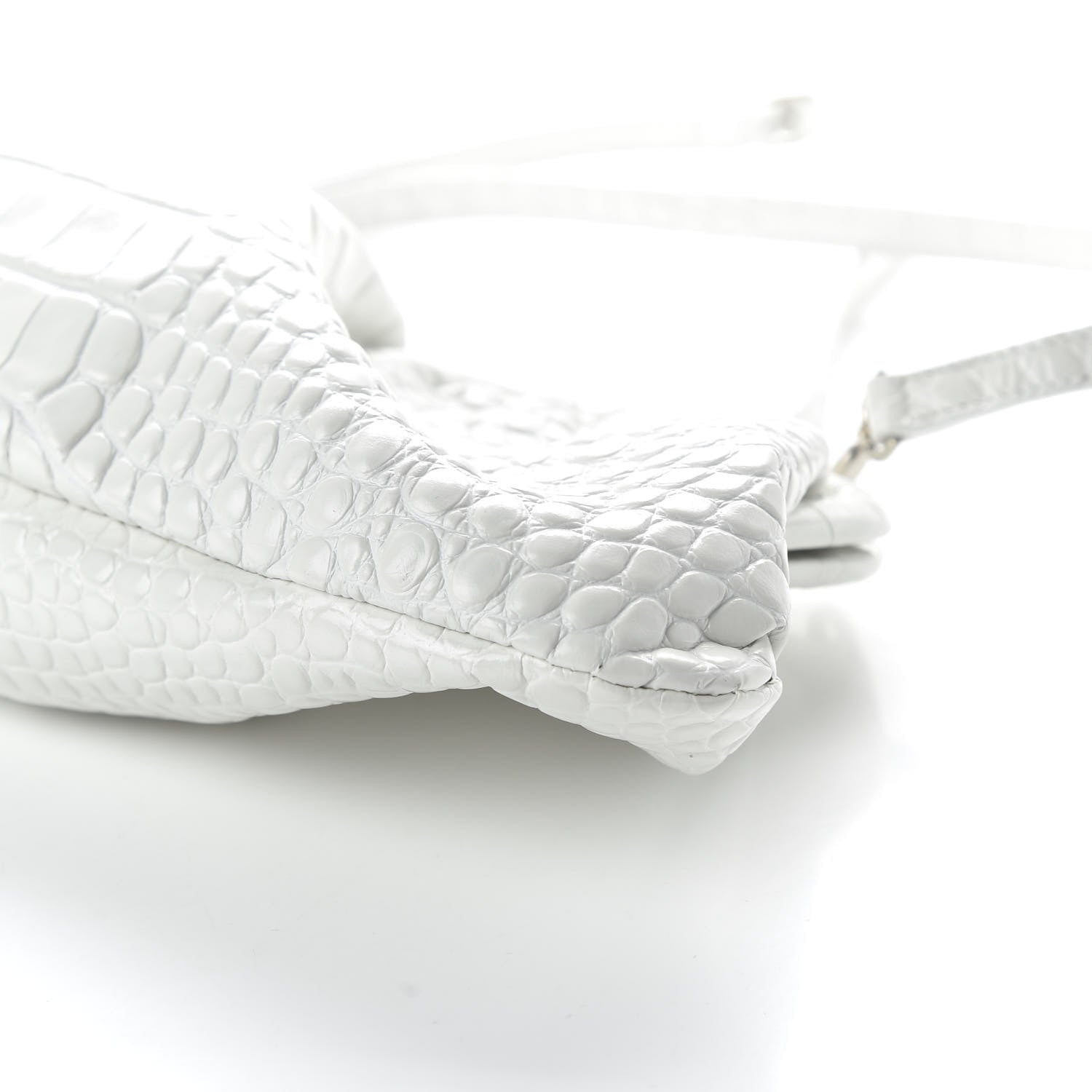 Balenciaga Shiny Supple Calfskin Logo Crocodile Embossed XL Cloud Clutch White 7 of 9
