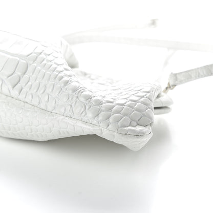 Balenciaga Shiny Supple Calfskin Logo Crocodile Embossed XL Cloud Clutch White 7 of 9