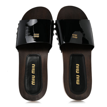 Miu Miu Patent Logo Slide Clogs 36 Black 2 of 9