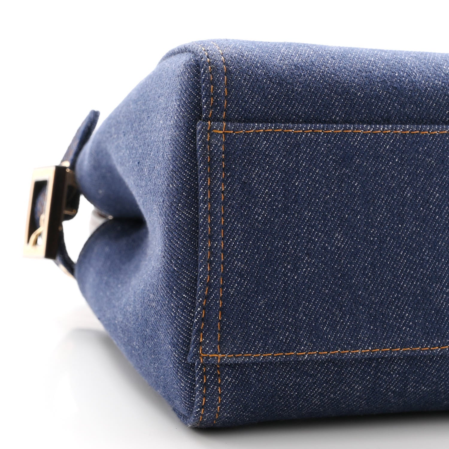 Fendi Denim Fabric Jacquard Cuoio FF 1974 Mini Peekaboo Iconic Satchel Blue Tobacco Moro 9 of 10