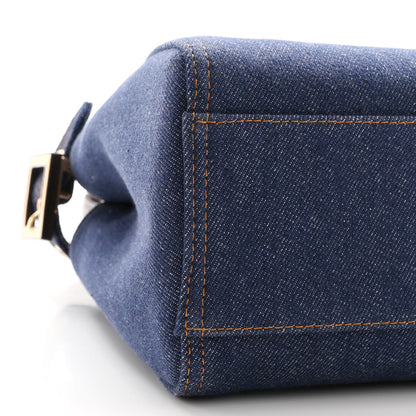 Fendi Denim Fabric Jacquard Cuoio FF 1974 Mini Peekaboo Iconic Satchel Blue Tobacco Moro 9 of 10