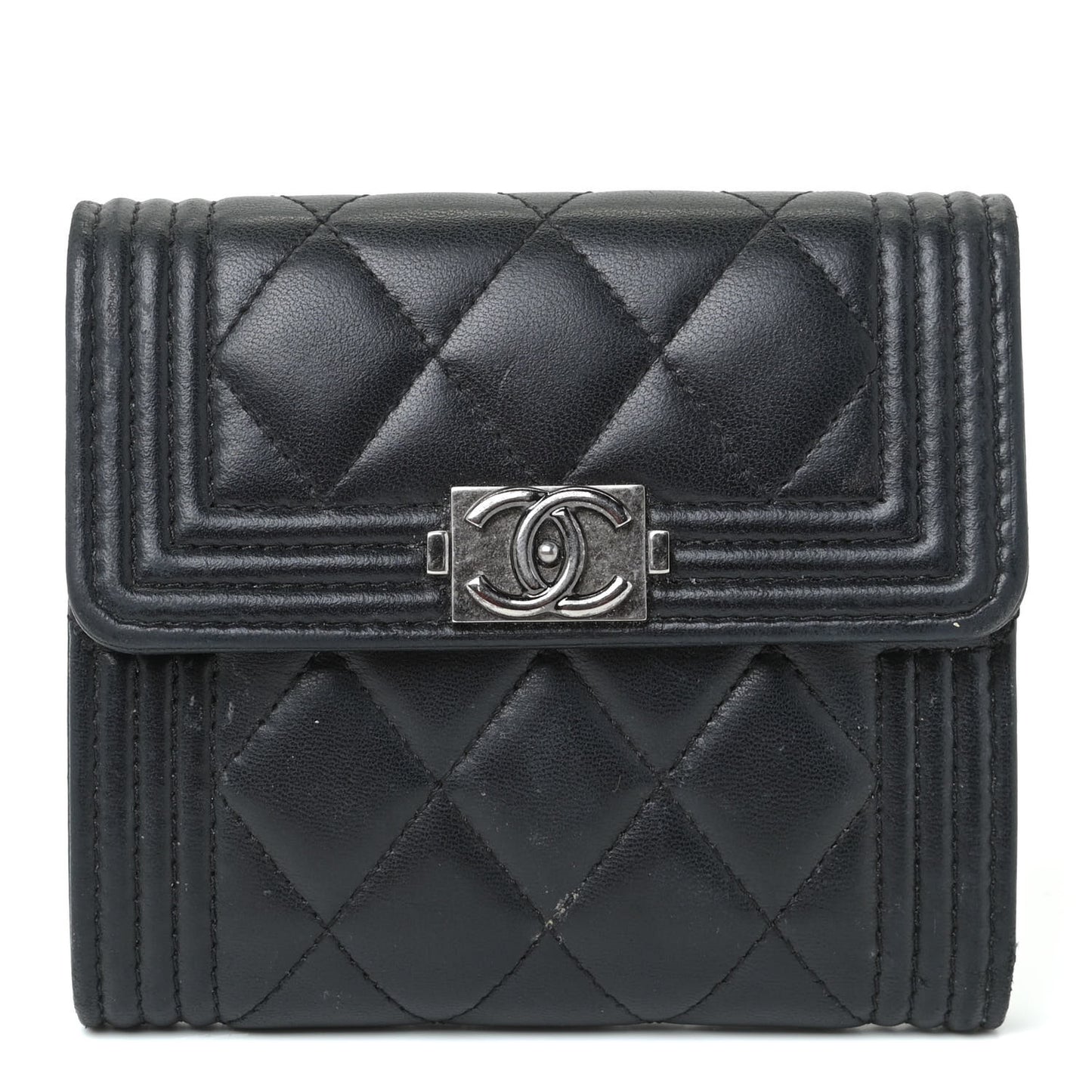 Lambskin Quilted Compact Boy Wallet Black
