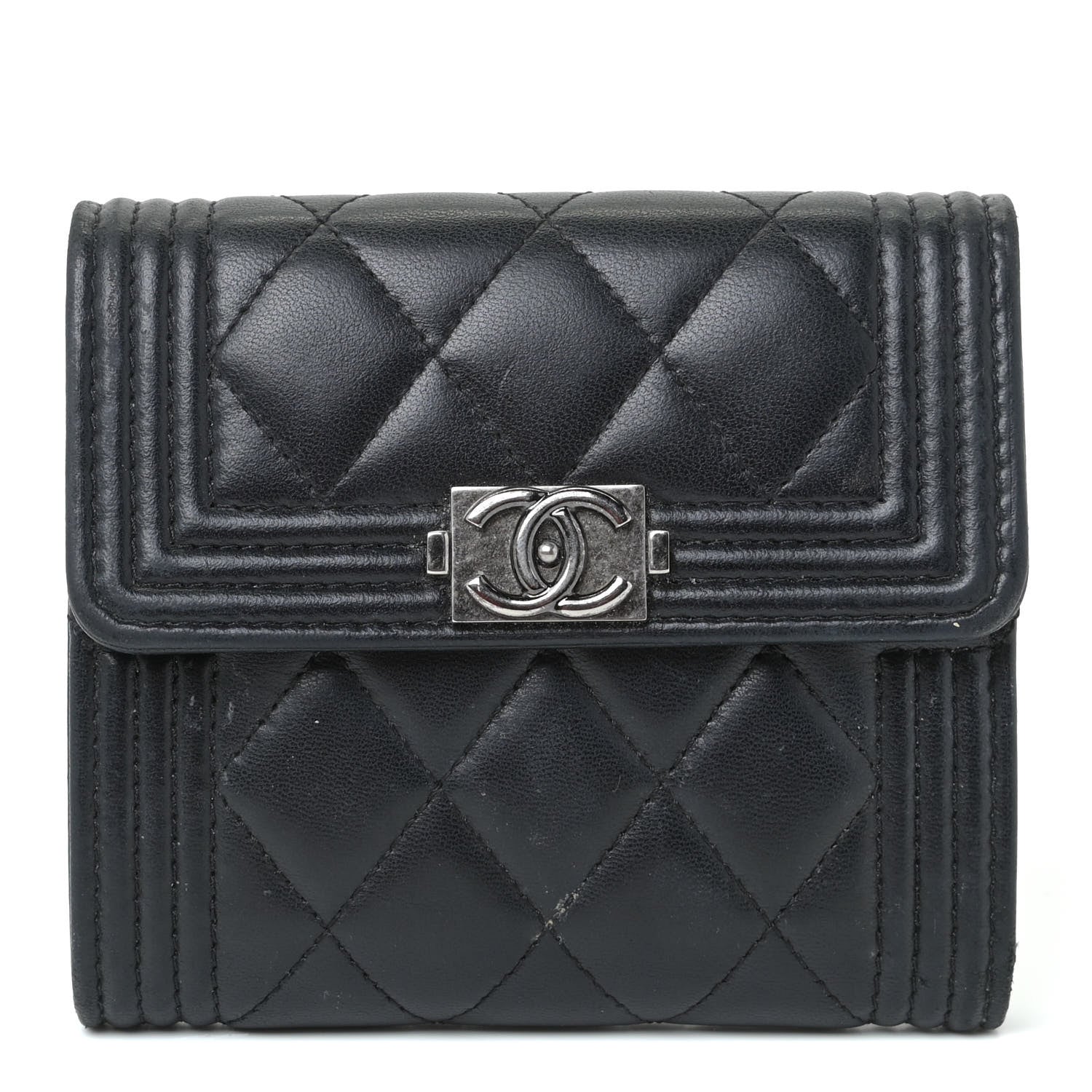 Chanel Lambskin Quilted Compact Boy Wallet Black 1 of 15