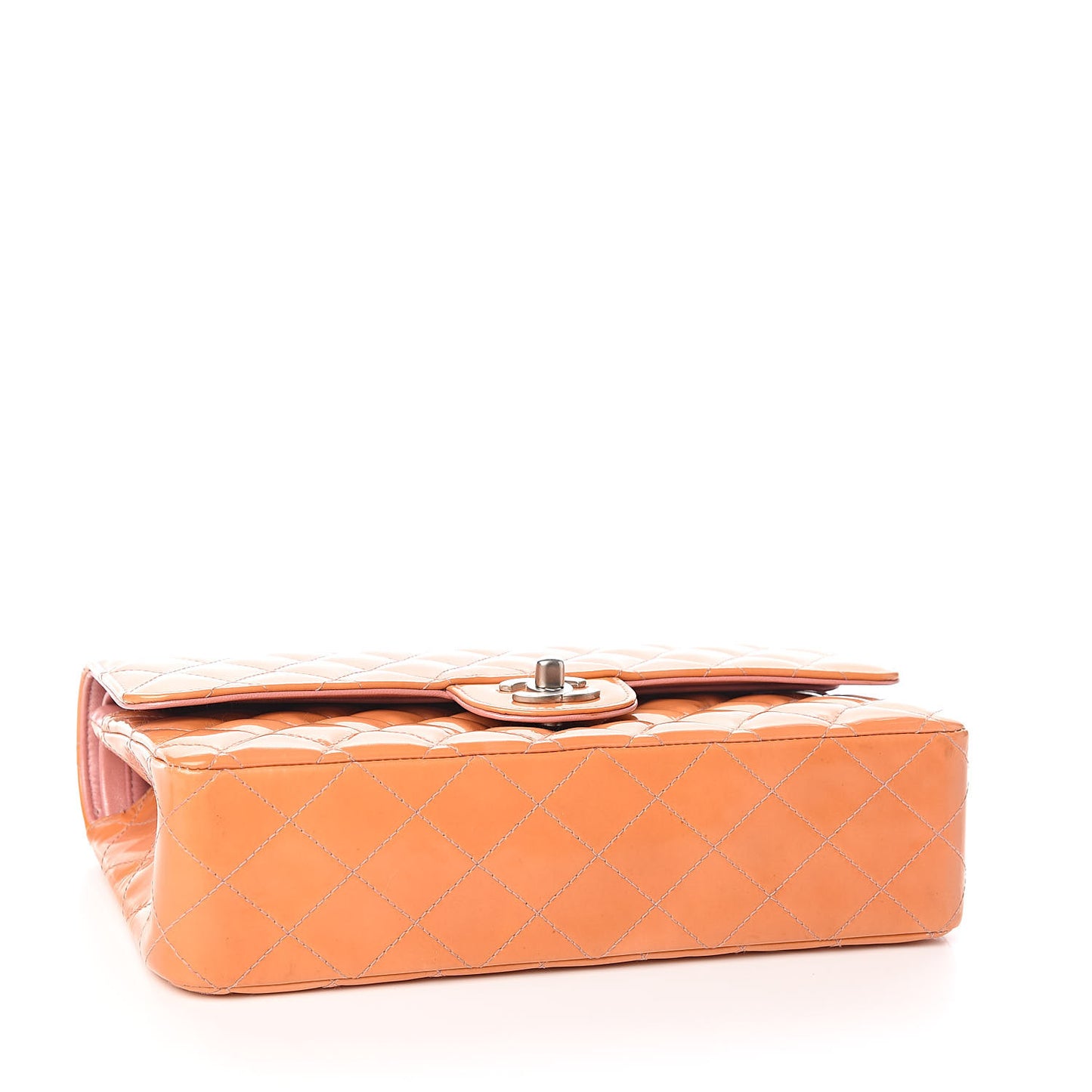 Patent Quilted Medium Double Flap Orange