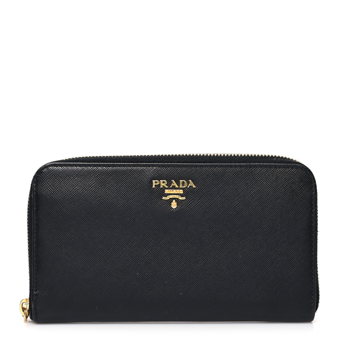 Saffiano Metal Zip Around Wallet Black