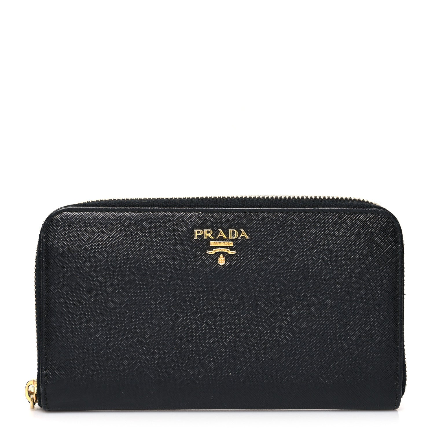Prada Saffiano Metal Zip Around Wallet Black 1 of 14