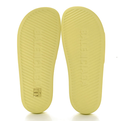 Balenciaga Smooth Rubber Logo Bi-Color Womens Pool Slide Sandals 38 Yellow Black 5 of 8