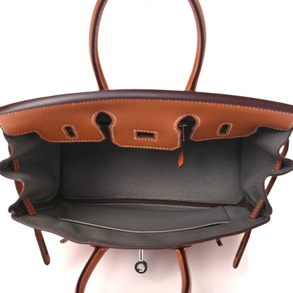Hermes Taurillon Novillo Verso Birkin 25 Gold Gris Tourterelle 5 of 11