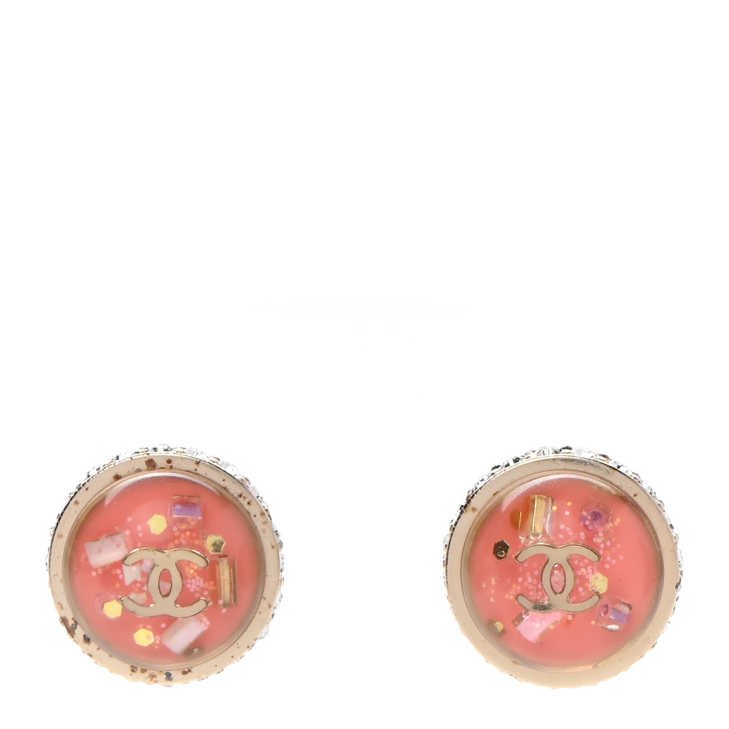Resin Crystal Round CC Stud Earrings Rose
