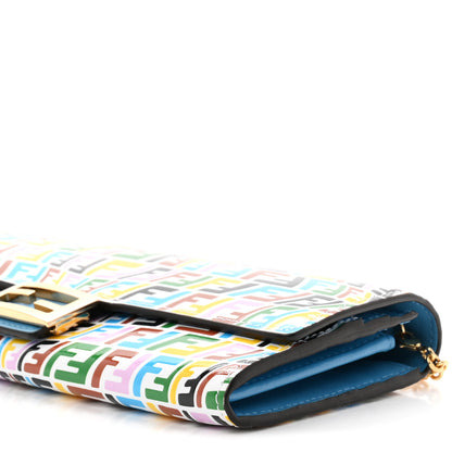 Fendi X SARAH COLEMAN Vitello Liberty Ceylon Micro FF Fish Eye Embossed Continental Envelope Wallet On Chain Multicolor Cyber Blue 10 of 11