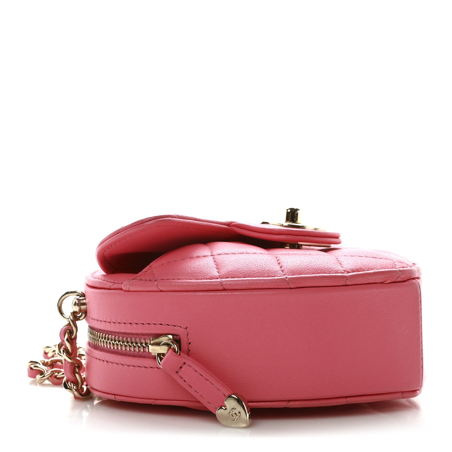 Lambskin Quilted CC In Love Heart Clutch With Chain Pink