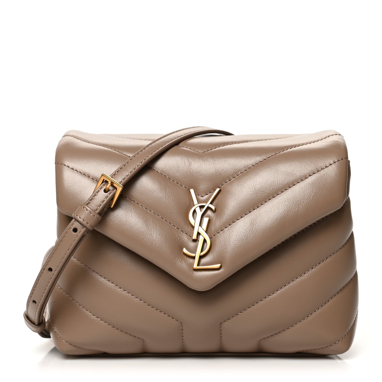 Saint Laurent Calfskin Y Quilted Monogram Toy Loulou Crossbody Bag Taupe 1 of 12