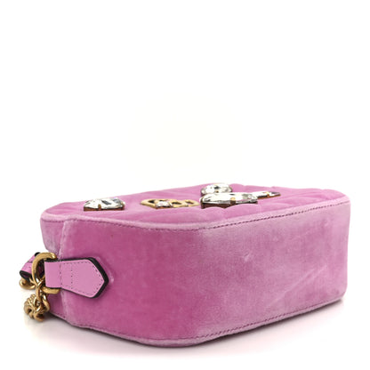 Gucci Velvet Matelasse Marquise Crystals Mini GG Marmont Chain Shoulder Bag Malva 4 of 11