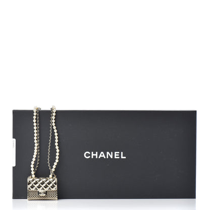 Chanel Metal Lambskin Pearl Chain Flap Bag Long Necklace Gold Black Pearly White 6 of 6