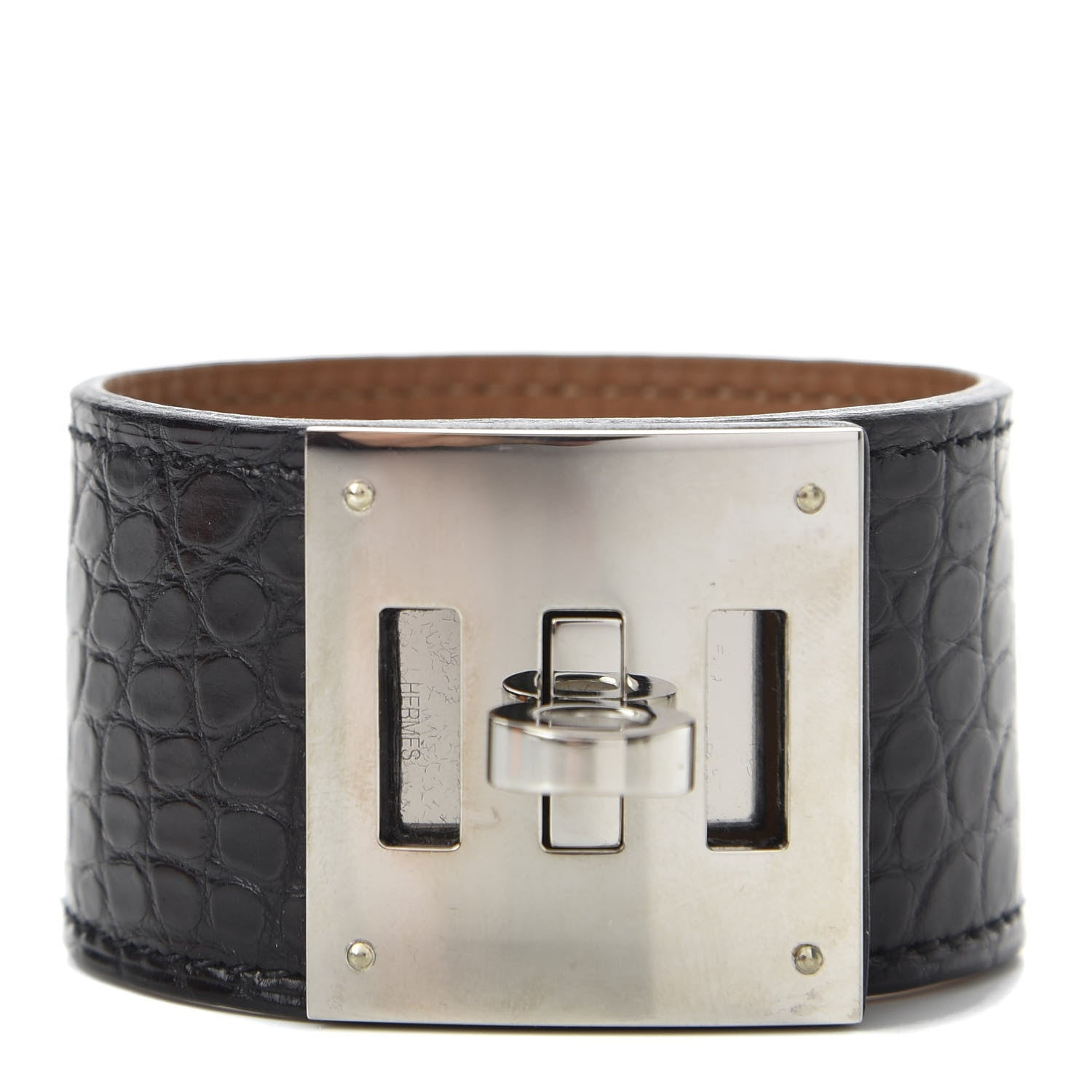 Hermes Matte Alligator Kelly Dog Cuff Black 1 of 6