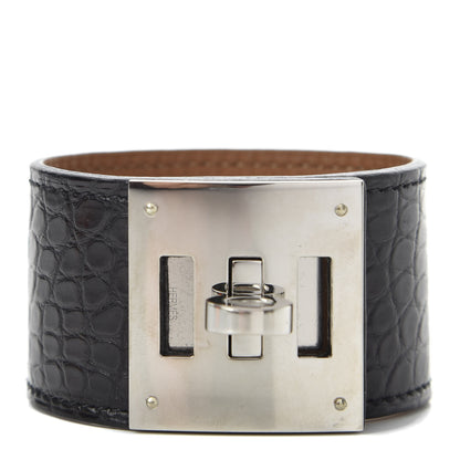 Hermes Matte Alligator Kelly Dog Cuff Black 1 of 6