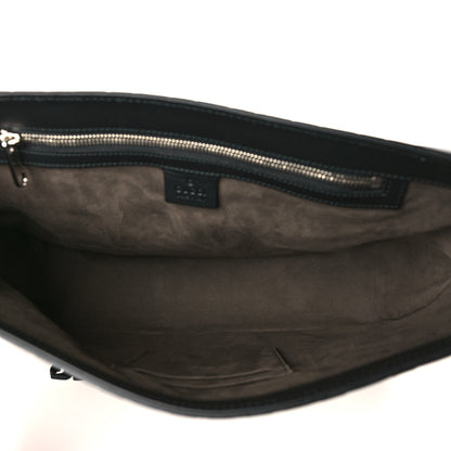 Gucci Guccissima Signature Medium Double Buckle Flap Messenger Bag Black 5 of 9