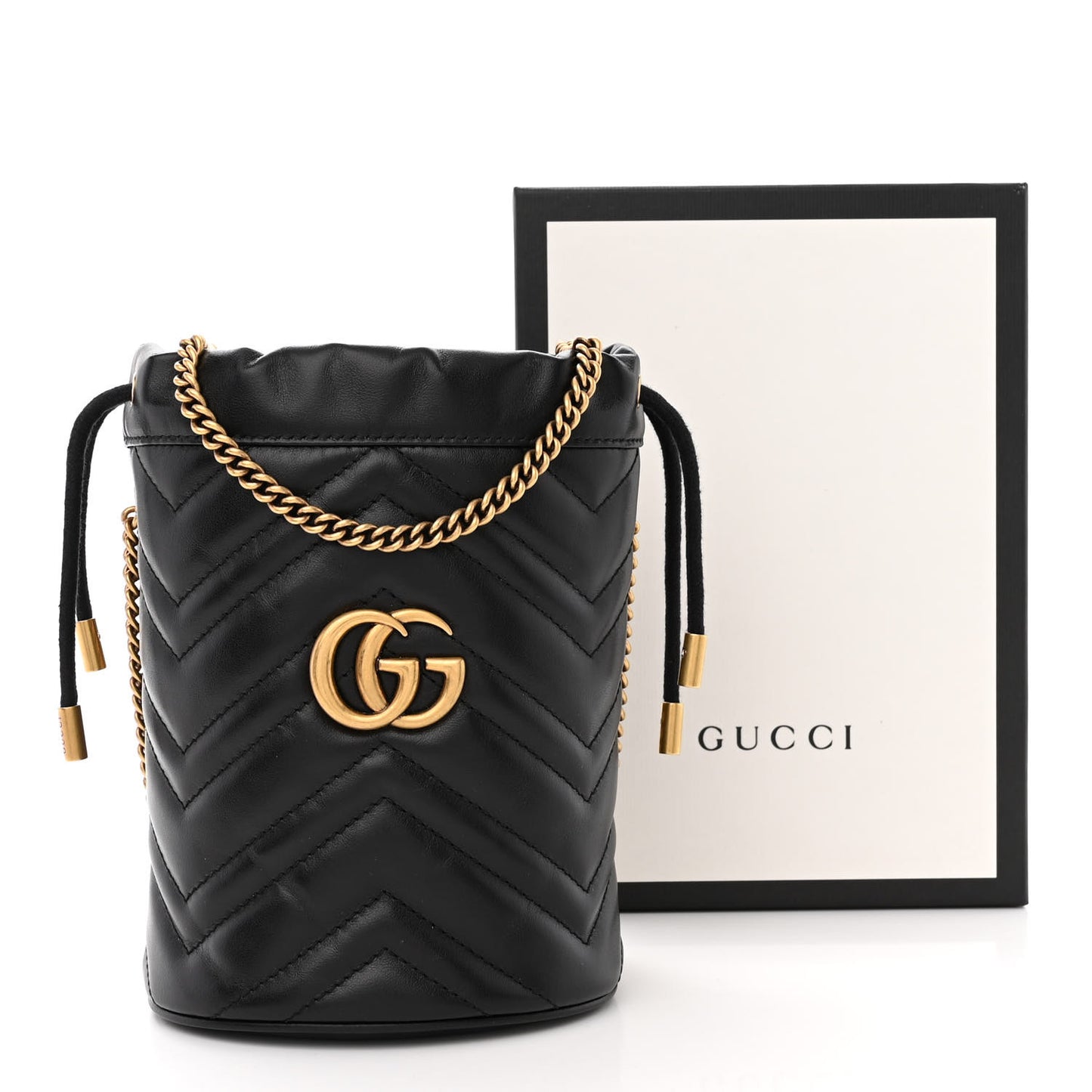 Calfskin Matelasse Mini GG Marmont 2.0 Bucket Bag Black