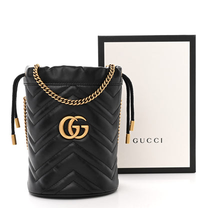 Gucci Calfskin Matelasse Mini GG Marmont 2.0 Bucket Bag Black 11 of 11